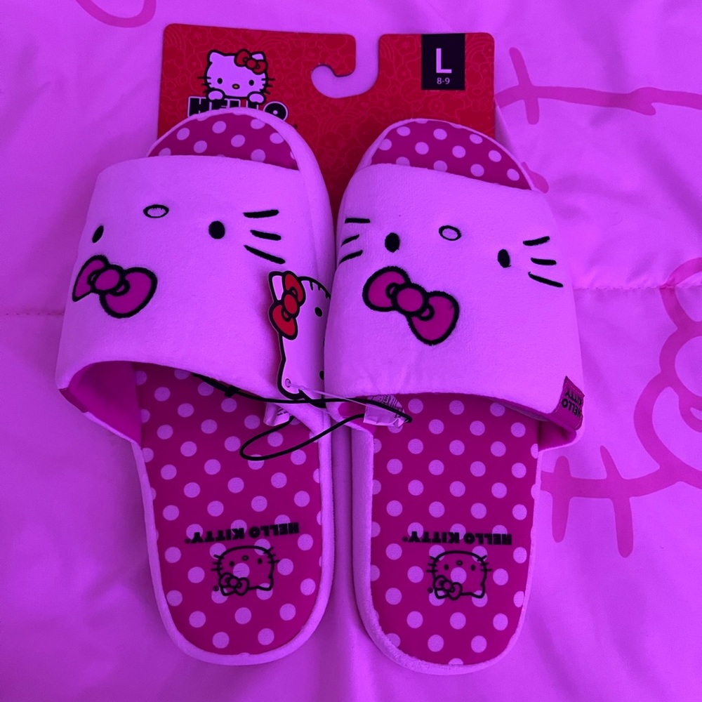 Hello Kitty Pink and White Polka Dot Slippers